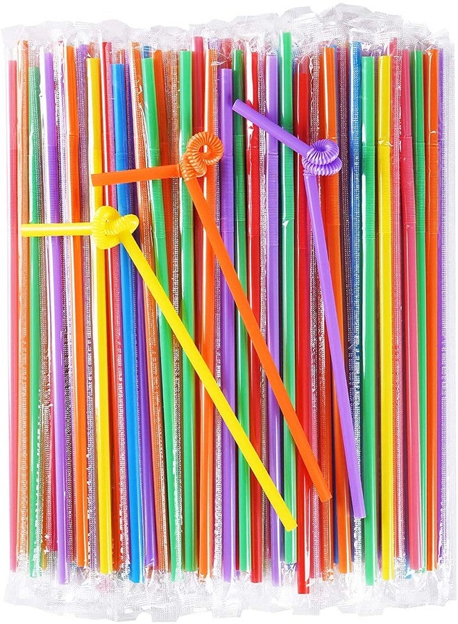 Concession Essentials Assorted Concession Essentials Artistic Flexible 10inch Wrapped Plastic Straws - 200ct Bendable Neon Wrapped Color Straws (Pack of 200) - Image 2